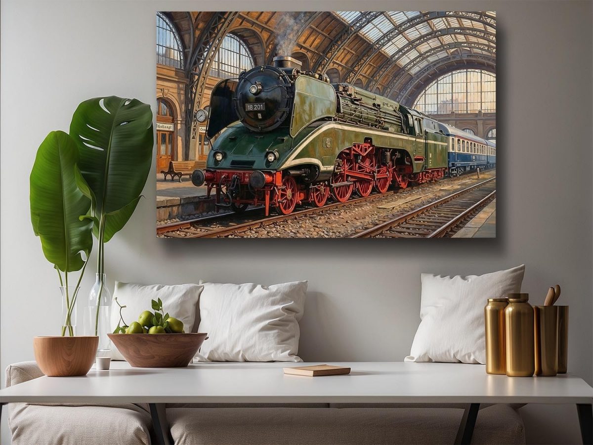Dampflok 18 201 im historischen Bahnhof , Bild auf Leinwand