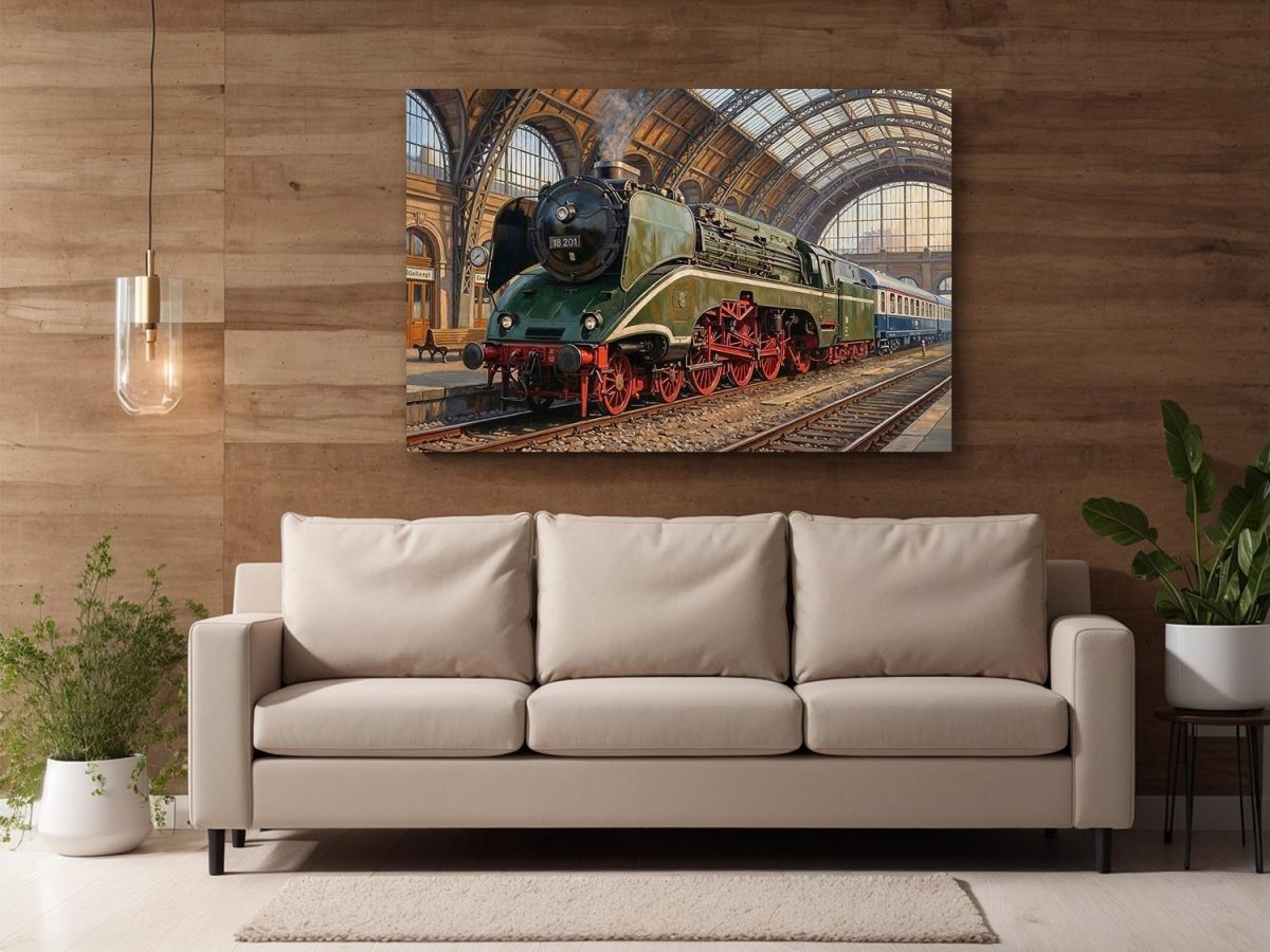 Dampflok 18 201 im historischen Bahnhof , Bild auf Leinwand
