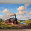 Dampflok 38 205 in sommerlicher Landschaft , Bild auf Leinwand