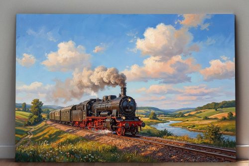 57-828.jpg Dampflok 38 205 in sommerlicher Landschaft , Bild auf Leinwand