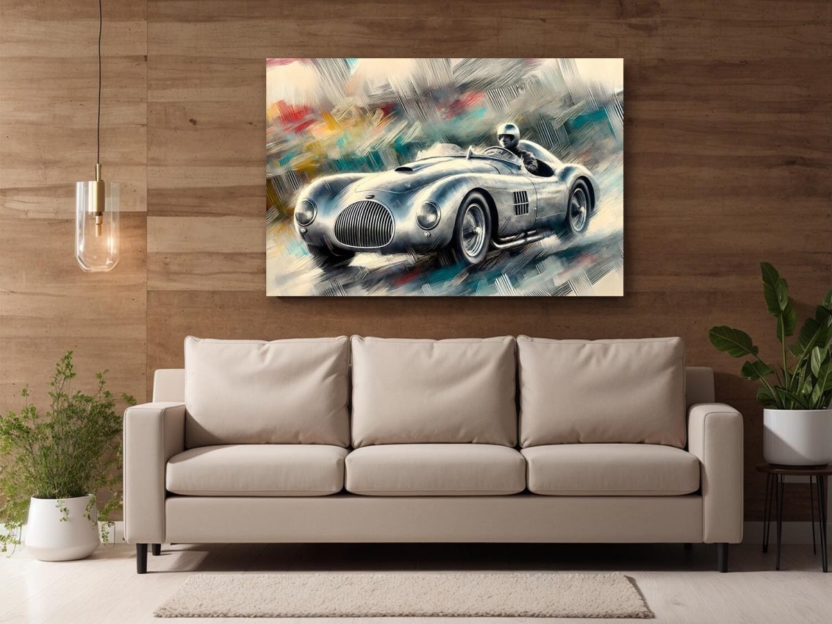 Rennwagen auf abstraktem Hintergrund – Bild auf Leinwand