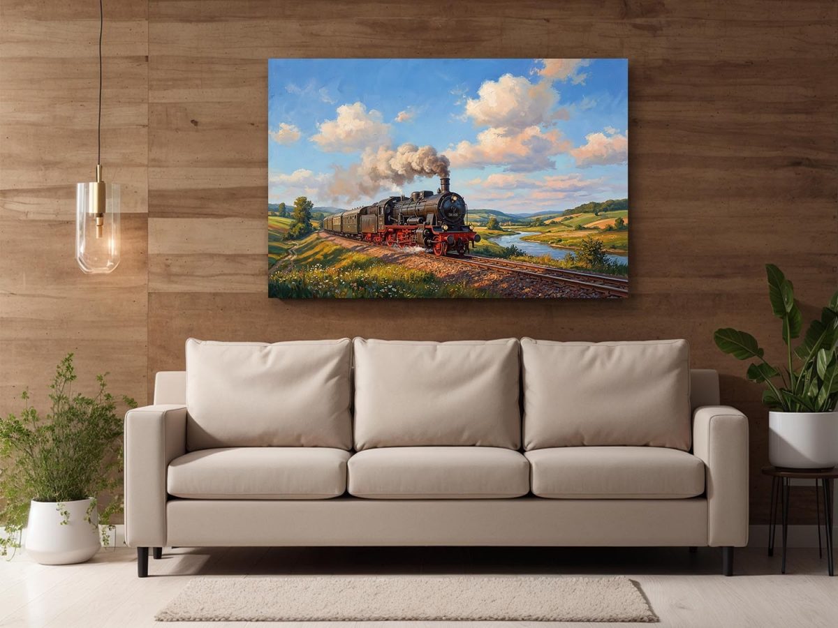 Dampflok 38 205 in sommerlicher Landschaft , Bild auf Leinwand