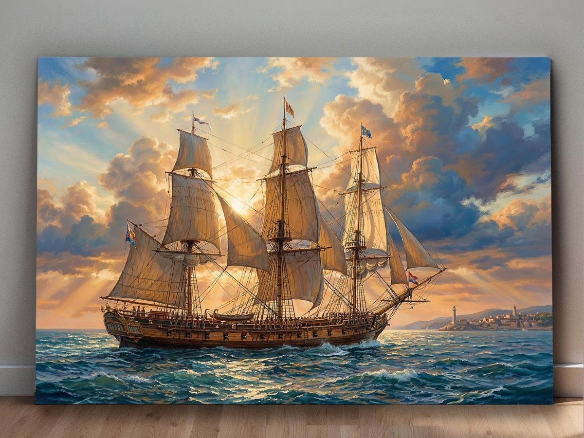 Segelschiff im Abendlicht | Bild auf Leinwand
