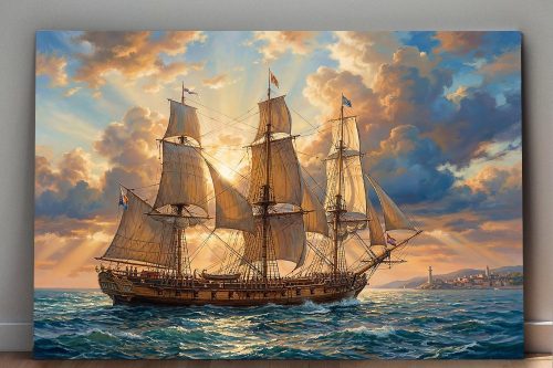 Segelschiff im Abendlicht | Bild auf Leinwand