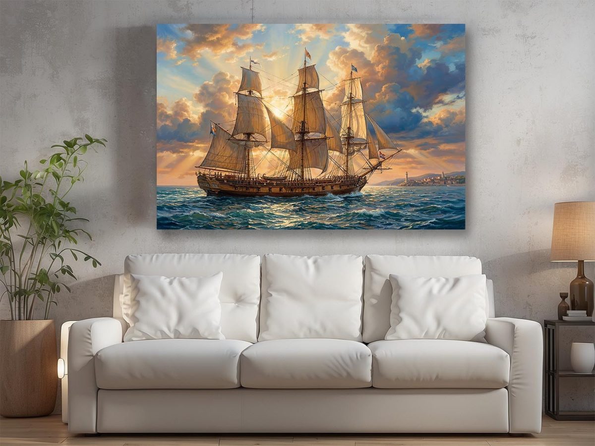 Segelschiff im Abendlicht | Bild auf Leinwand