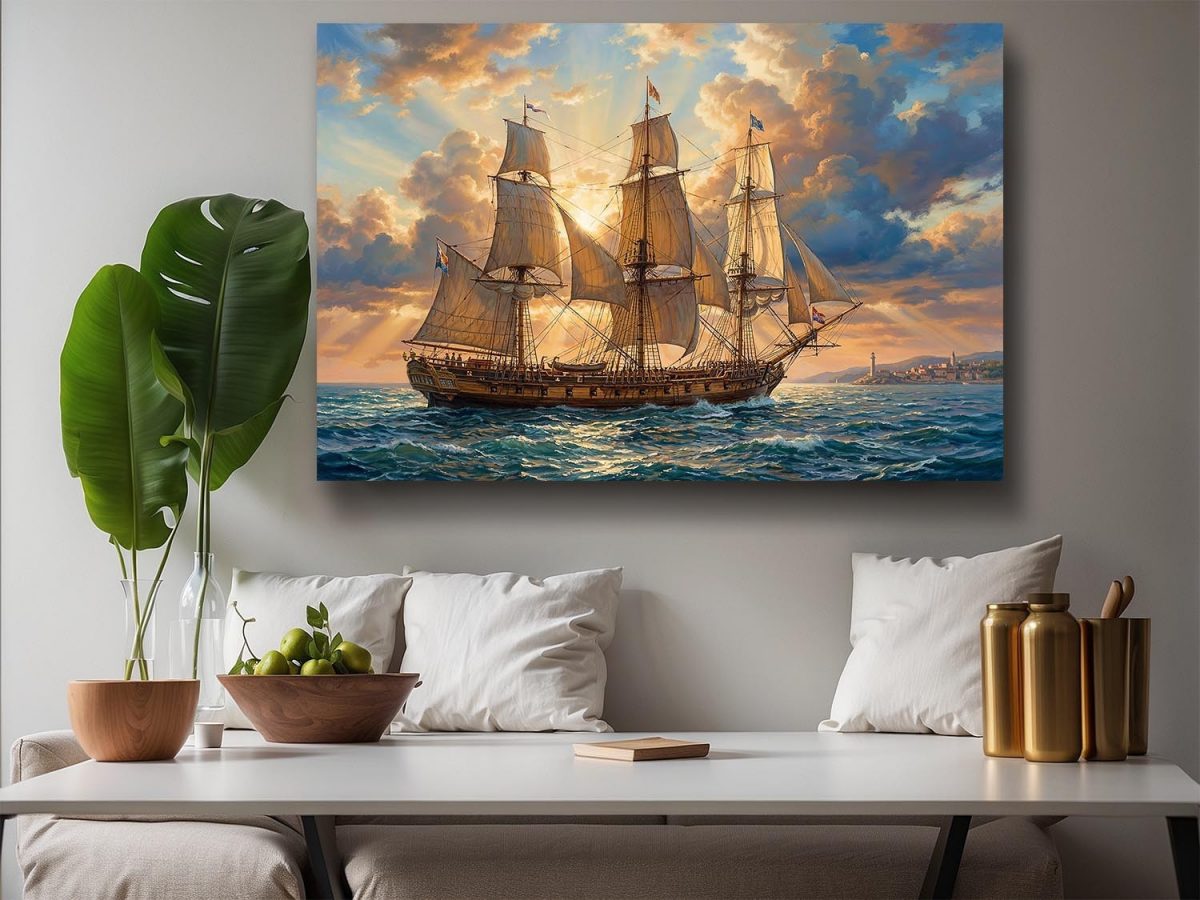 Segelschiff im Abendlicht | Bild auf Leinwand