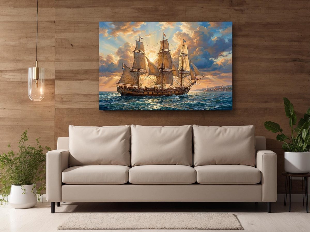 Segelschiff im Abendlicht | Bild auf Leinwand
