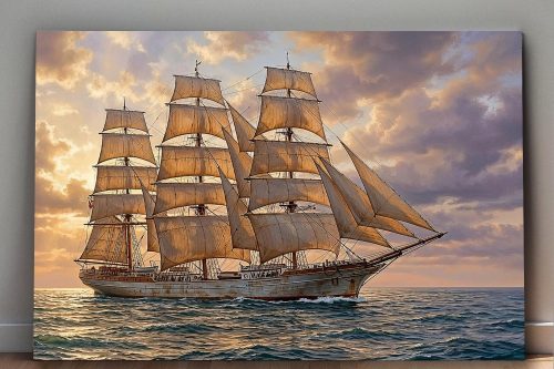 Dreimaster im sanften Abendlicht | Bild auf Leinwand| Segelschiff