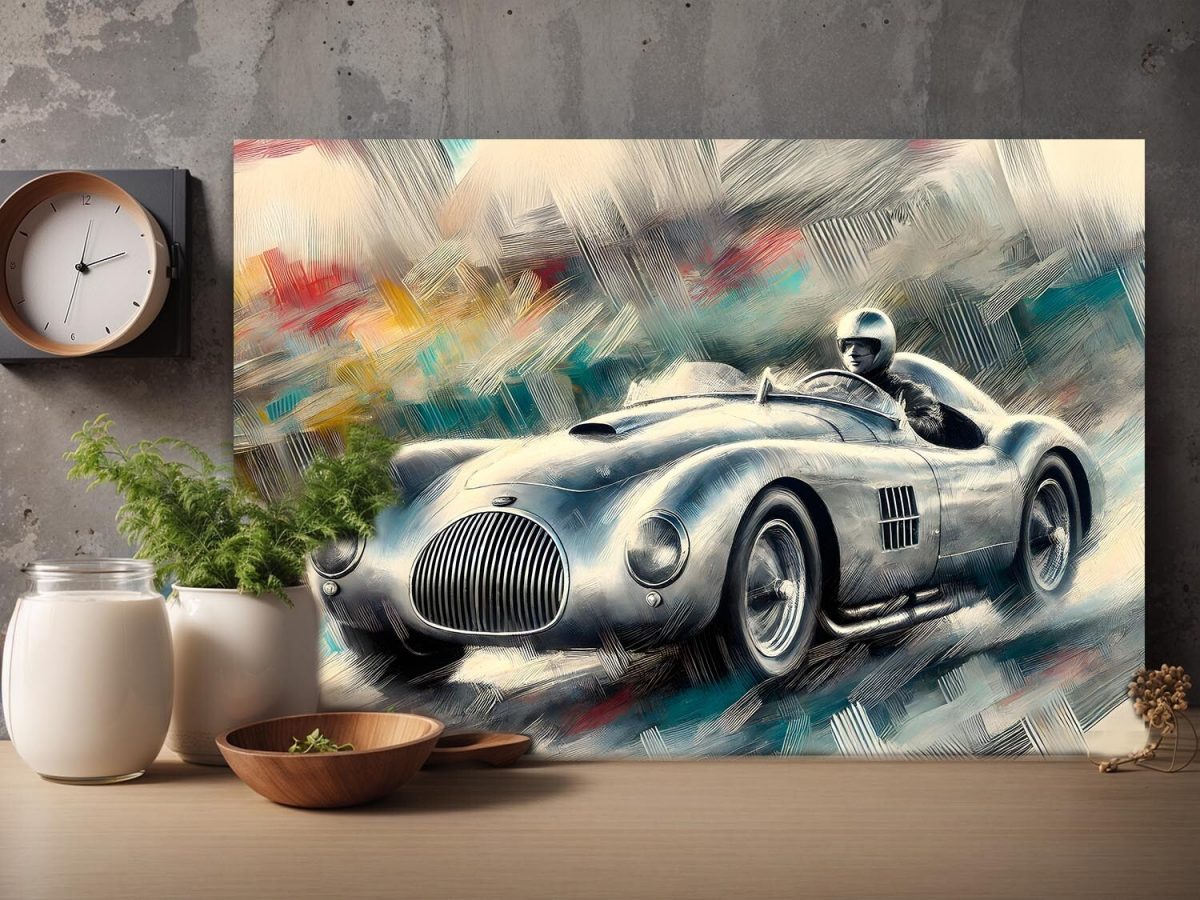 Rennwagen auf abstraktem Hintergrund – Bild auf Leinwand