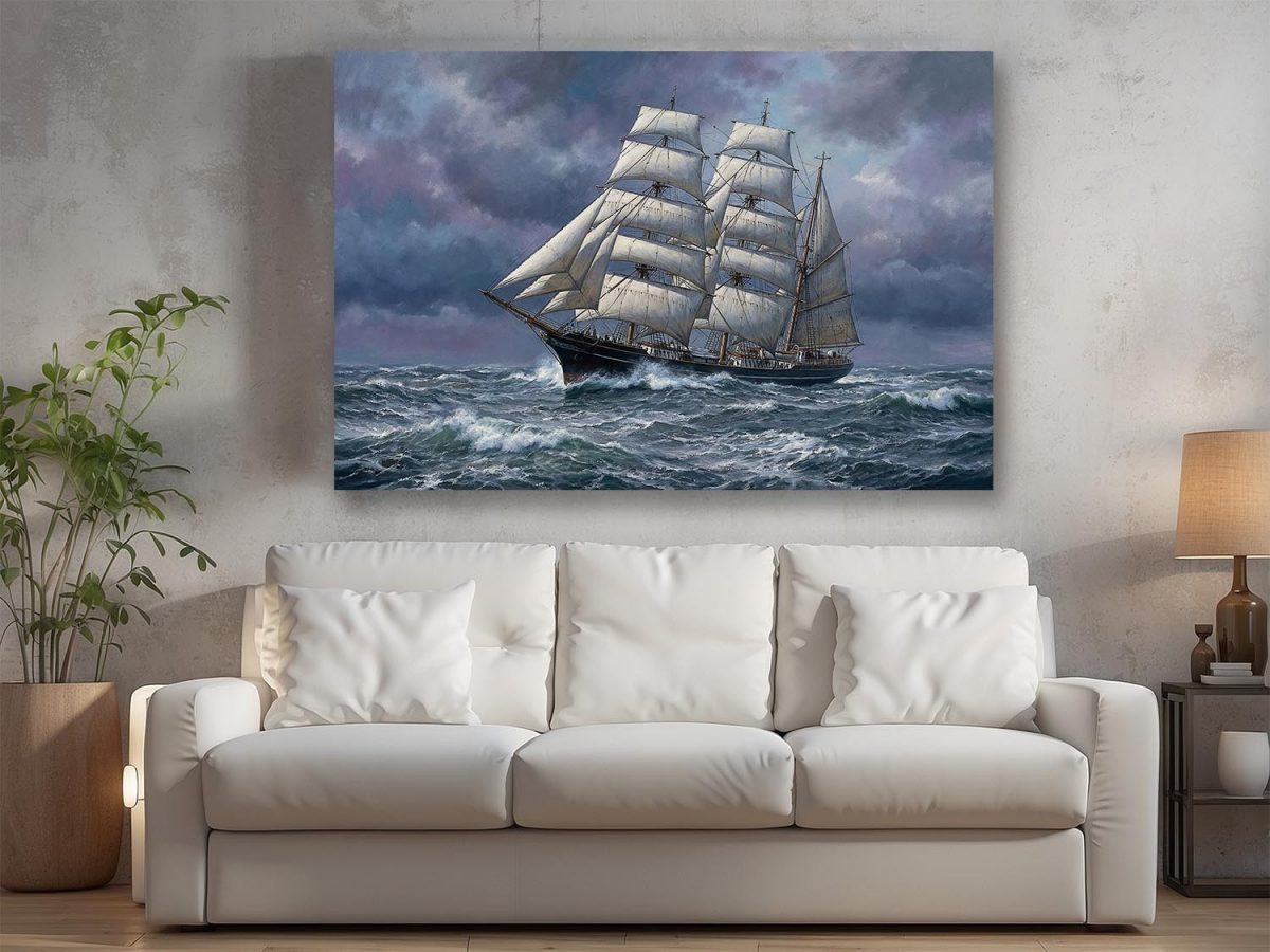 57-844.jpg Sturmfahrt des Dreimasters | Bild auf Leinwand | Segelschiff