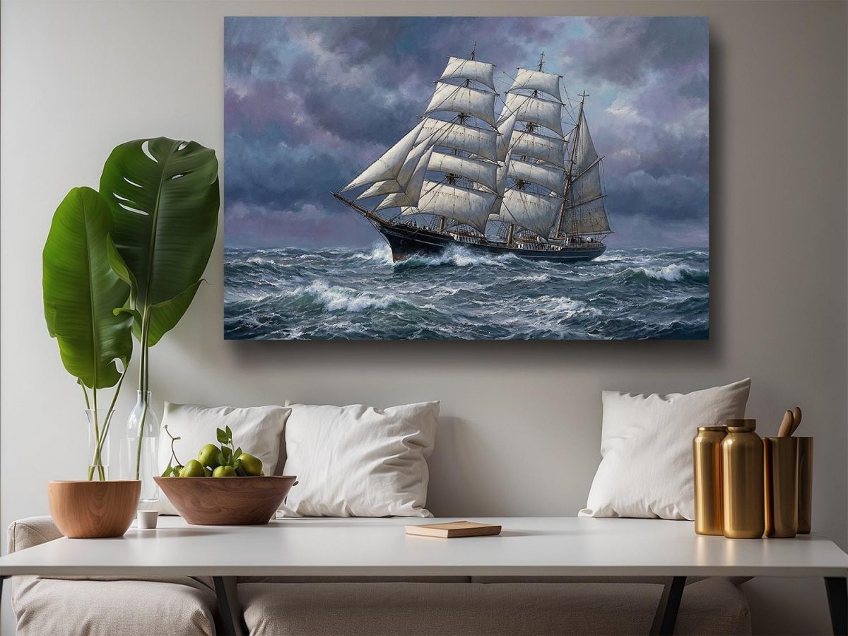 57-845.jpg Sturmfahrt des Dreimasters | Bild auf Leinwand | Segelschiff