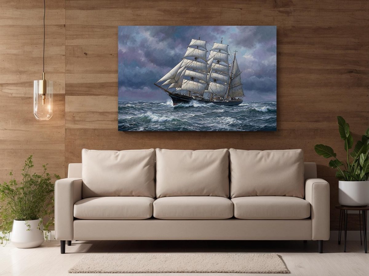 57-846.jpg Sturmfahrt des Dreimasters | Bild auf Leinwand | Segelschiff