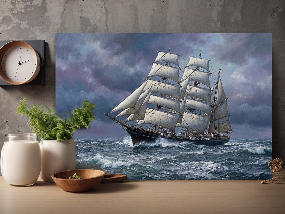 57-847.jpg Sturmfahrt des Dreimasters | Bild auf Leinwand | Segelschiff