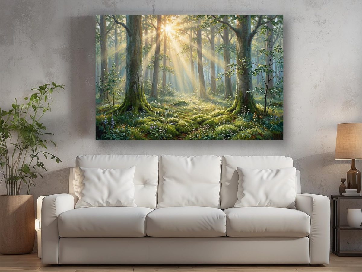 57-849.jpg Morgensonne im Wald, Lichtdurchflutetes Bild auf Leinwand
