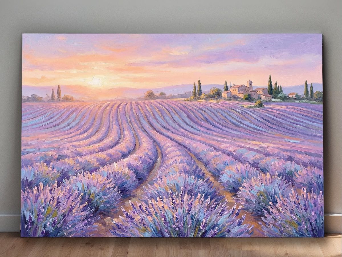57-855.jpg Lavendelfelder im Abendlicht – Harmonisches Landschaftsbild auf Leinwand,