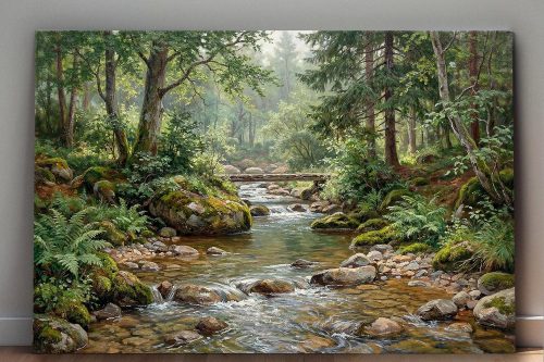Waldbach im Morgenlicht, Bild auf Leinwand