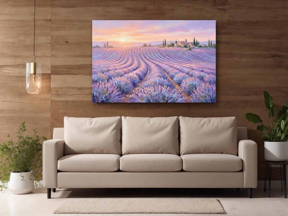 57-863.jpg Lavendelfelder im Abendlicht – Harmonisches Landschaftsbild auf Leinwand,