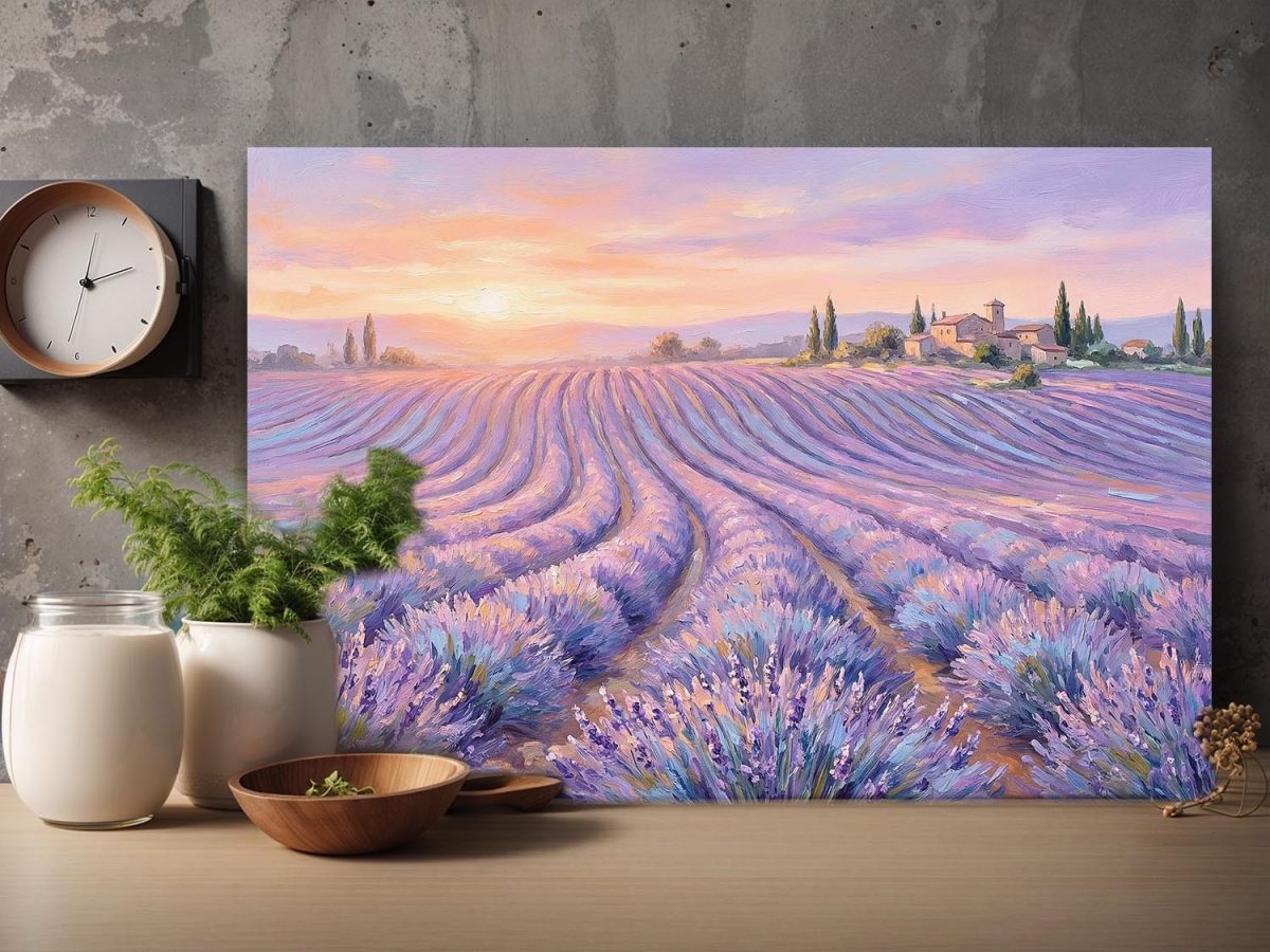 57-865.jpg Lavendelfelder im Abendlicht – Harmonisches Landschaftsbild auf Leinwand,