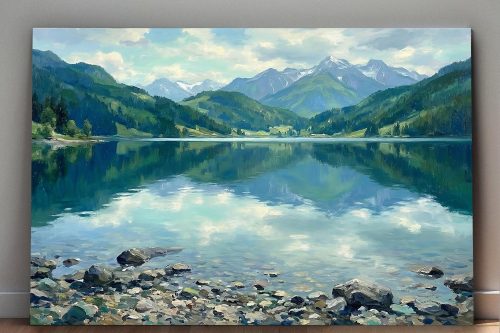 Bergsee im klaren Licht – ruhiges Landschaftsbild auf Leinwand