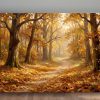 Herbstweg im warmen Licht, Stimmungsvolles Bild auf Leinwand