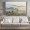 Sanfte Hügel im Morgennebel, Stimmungsvolles Bild auf Leinwand