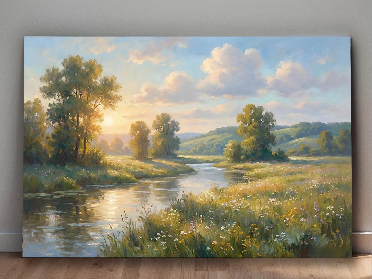 Flusslandschaft im Abendlicht - Harmonisches Bild auf Leinwand