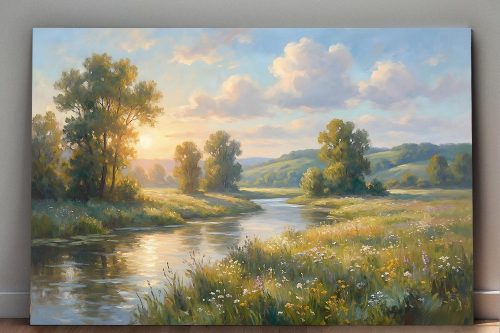 Flusslandschaft im Abendlicht - Harmonisches Bild auf Leinwand