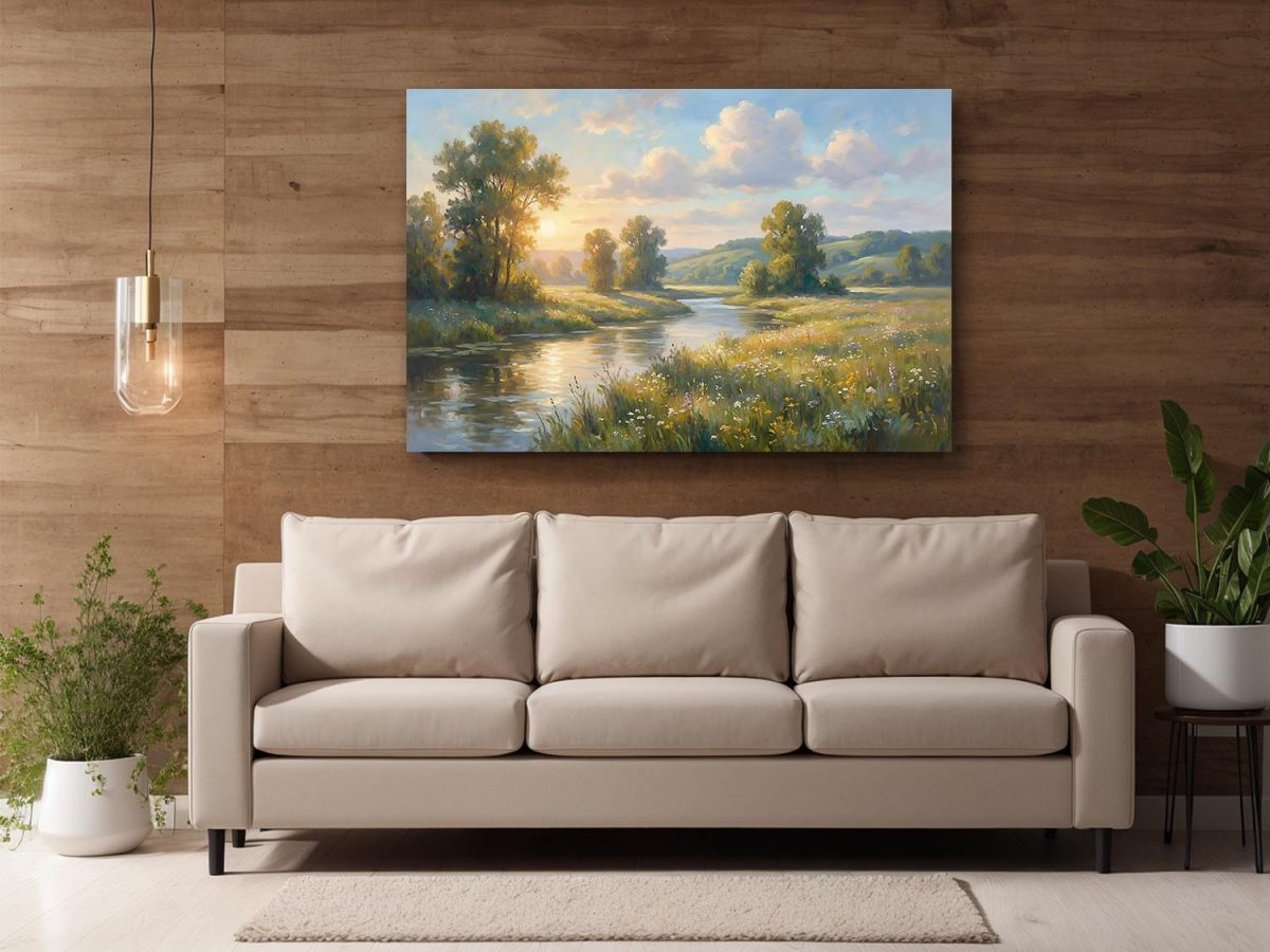 Flusslandschaft im Abendlicht - Harmonisches Bild auf Leinwand