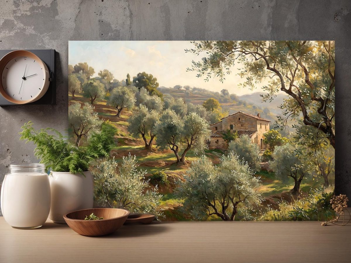 57-892.jpg Olivenhain im warmen Abendlicht - Harmonisches Bild auf Leinwand