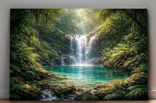 57-893.jpg Ruhiger Wasserfall im grünen Wald, Bild auf Leinwand