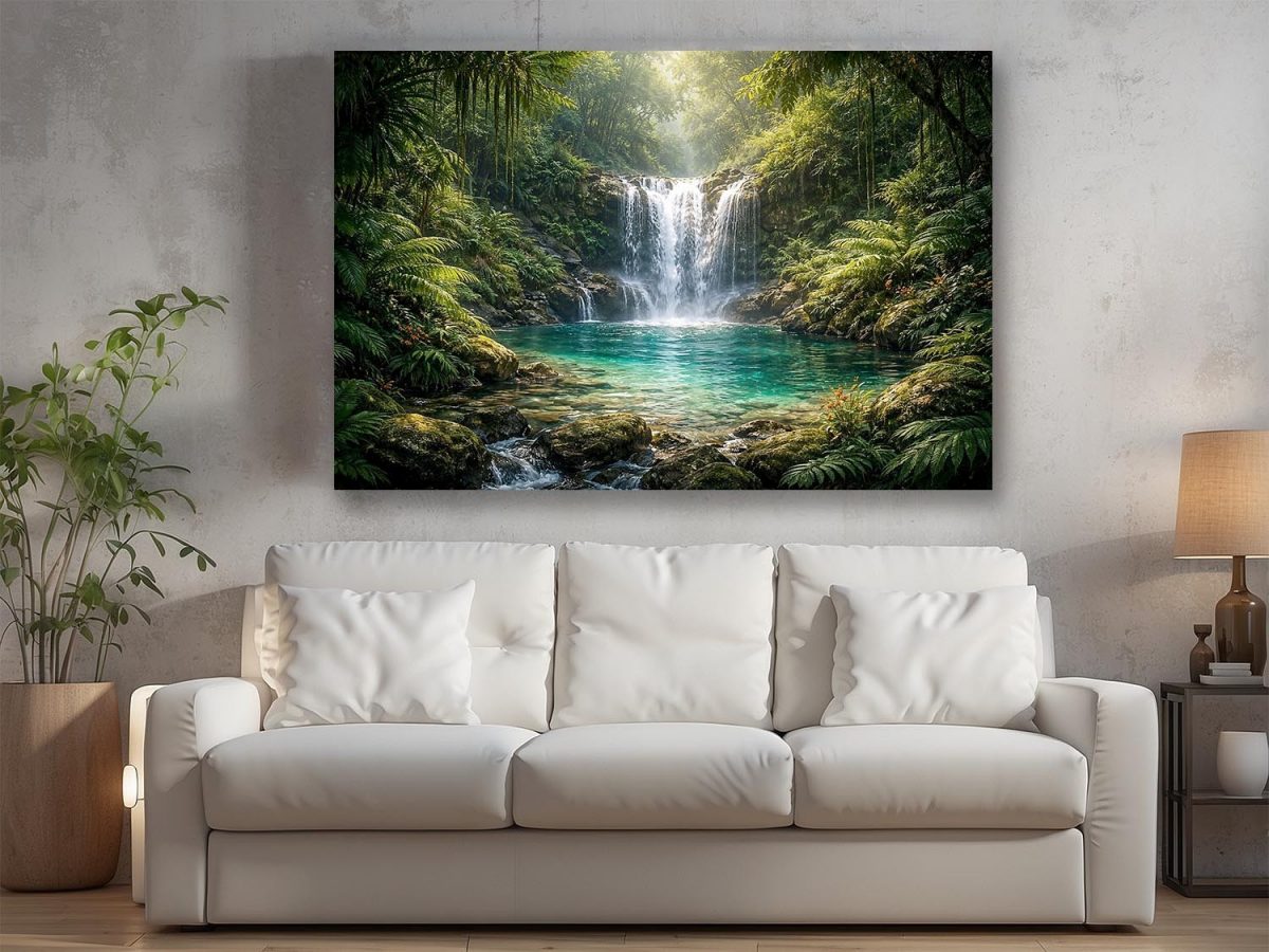 57-895.jpg Ruhiger Wasserfall im grünen Wald, Bild auf Leinwand