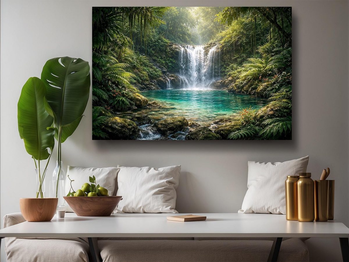 57-897.jpg Ruhiger Wasserfall im grünen Wald, Bild auf Leinwand