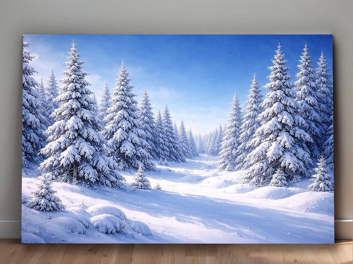 Verschneiter Winterwald - Bild auf Leinwand