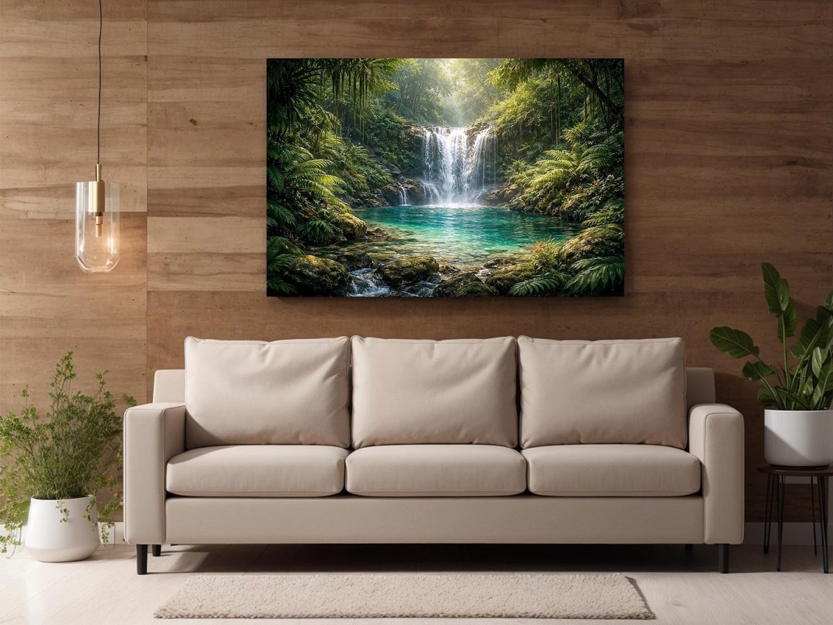 57-900.jpg Ruhiger Wasserfall im grünen Wald, Bild auf Leinwand