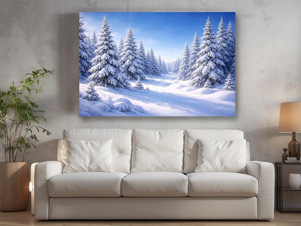 Verschneiter Winterwald - Bild auf Leinwand