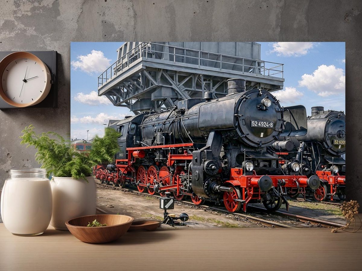 57-904.jpg Dampflok 52 4924 im Bw, Bild auf Leinwand