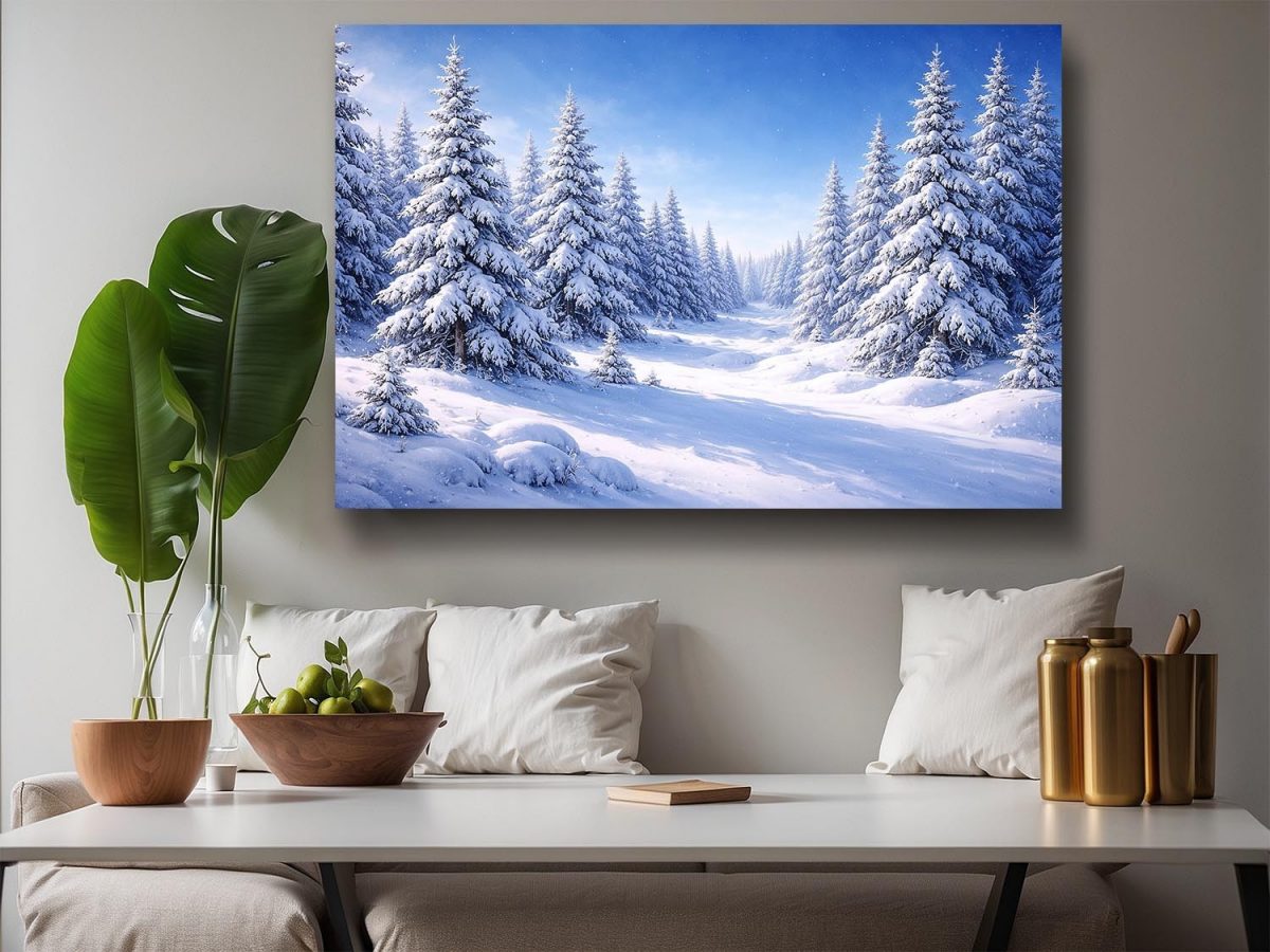 Verschneiter Winterwald - Bild auf Leinwand