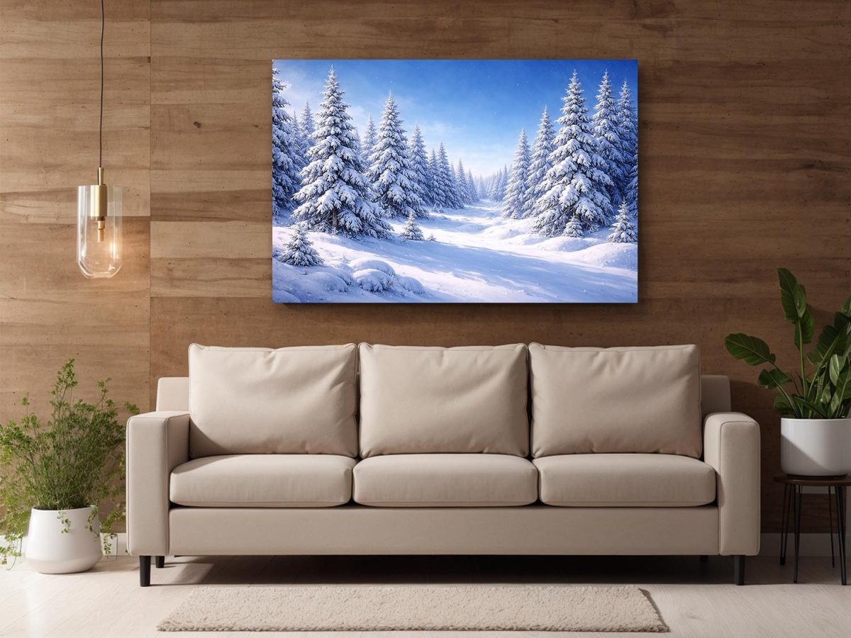 Verschneiter Winterwald - Bild auf Leinwand