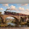 57-918.jpg Dampflok mit Güterzug auf einer Brücke - Bild auf Leinwand, Damflokzeit