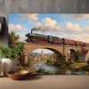 57-922.jpg Dampflok mit Güterzug auf einer Brücke - Bild auf Leinwand, Damflokzeit