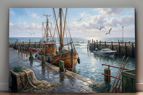 Stille im Hafenlicht- Maritimes Motiv- Bild auf Leinwand