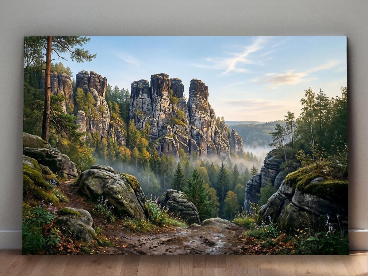 57-928.jpg Morgenstille im Felsental - bei Sonnenaufgang, Gebirge, Bild auf Leinwand