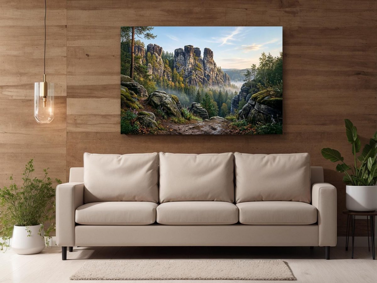 57-931.jpg Morgenstille im Felsental - bei Sonnenaufgang, Gebirge, Bild auf Leinwand