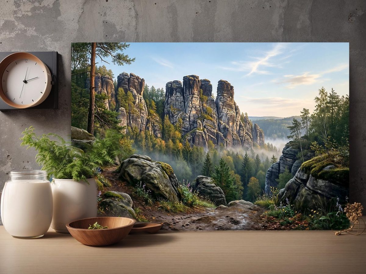 57-932.jpg Morgenstille im Felsental - bei Sonnenaufgang, Gebirge, Bild auf Leinwand