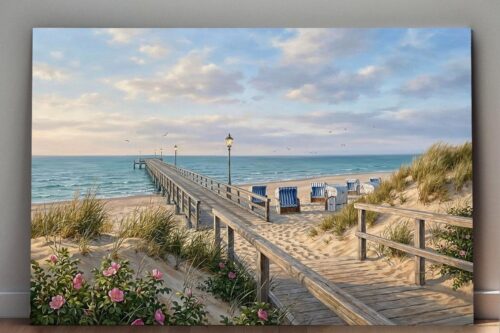 57-933.jpg Leinwandbild Strand mit Seebrücke – Maritimer Leinwanddruck Meer Küste