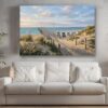 Leinwandbild Strand mit Seebrücke – Maritimer Leinwanddruck Meer Küste