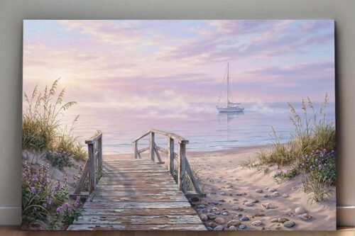 57-937.jpg Leinwandbild Strand Steg Segelboot – Maritimer Leinwanddruck Küste Meer