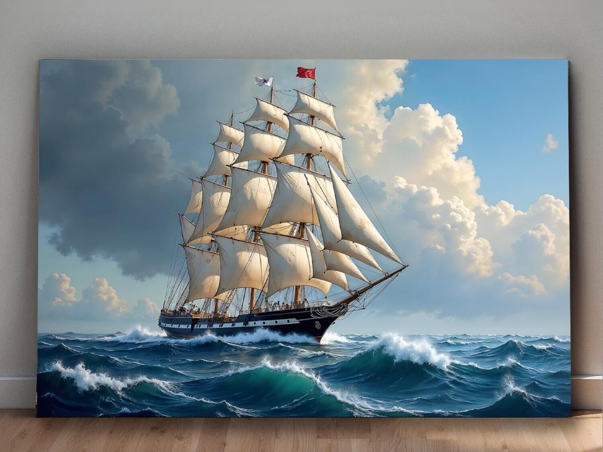 57-95.jpg Segelschiff auf hoher See unter dramatischem Himmel , Digital Art,