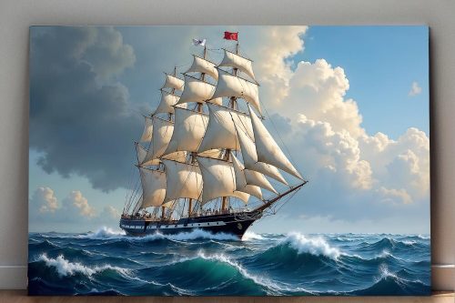 Segelschiff auf hoher See unter dramatischem Himmel , Digital Art,