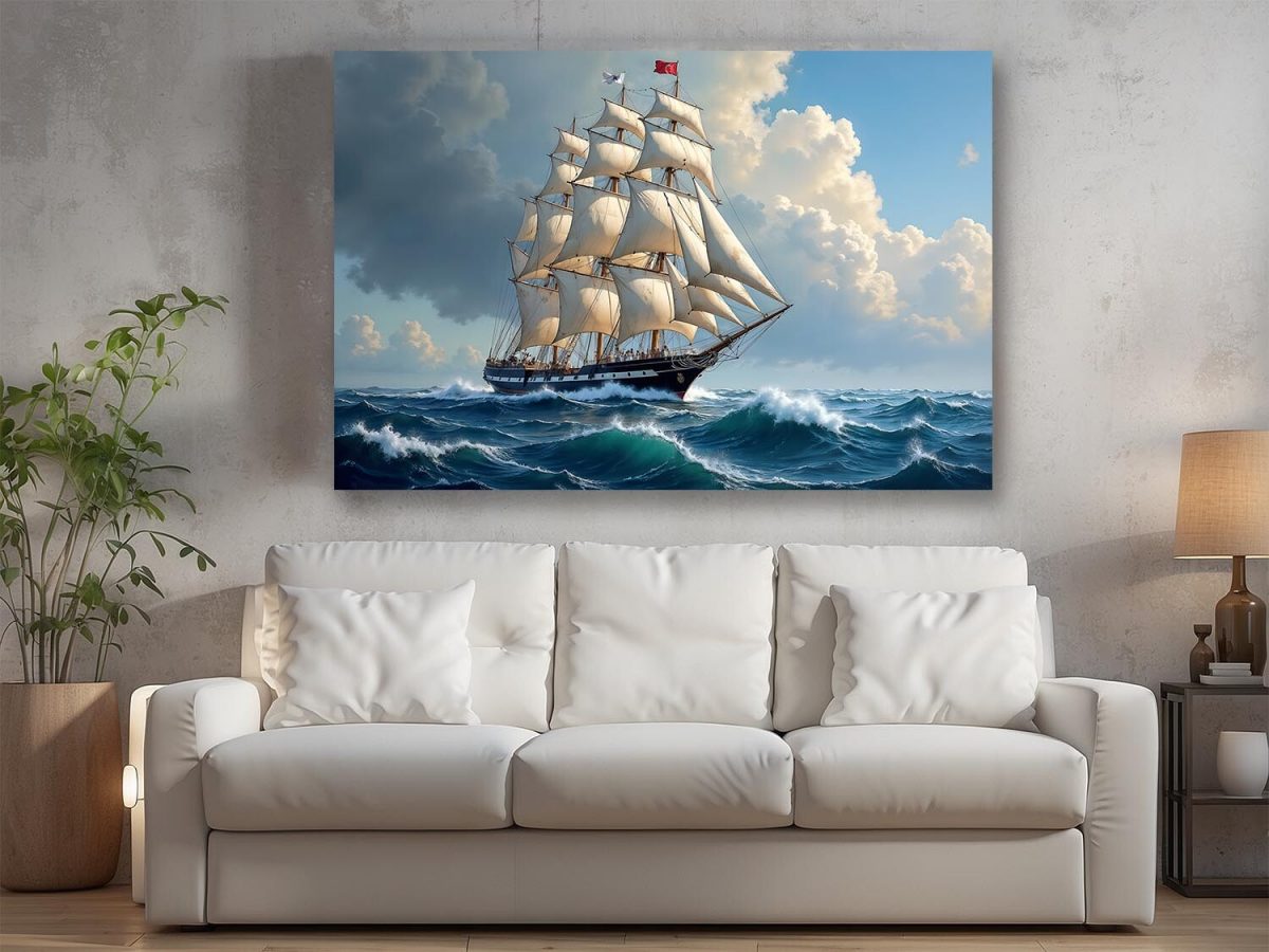 57-96.jpg Segelschiff auf hoher See unter dramatischem Himmel , Digital Art,